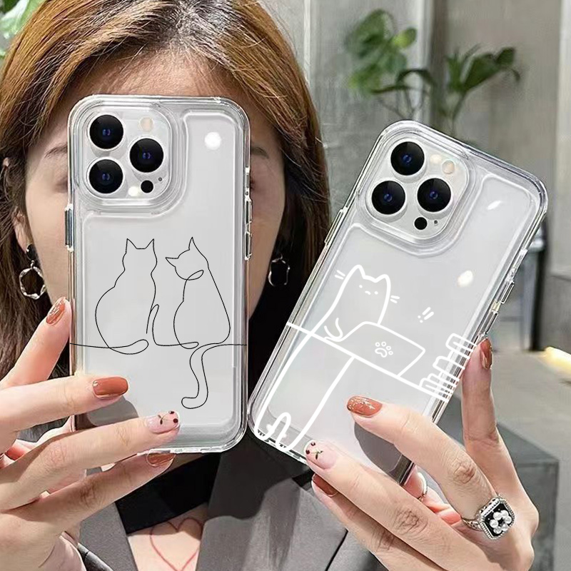Phone Cases Drop Proof - Cute Line Cat Anti-drop Phone Case