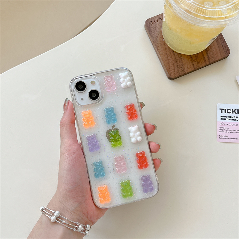Phone Cases Drop Proof - Cute 3D Colorful Bear Drop Glue