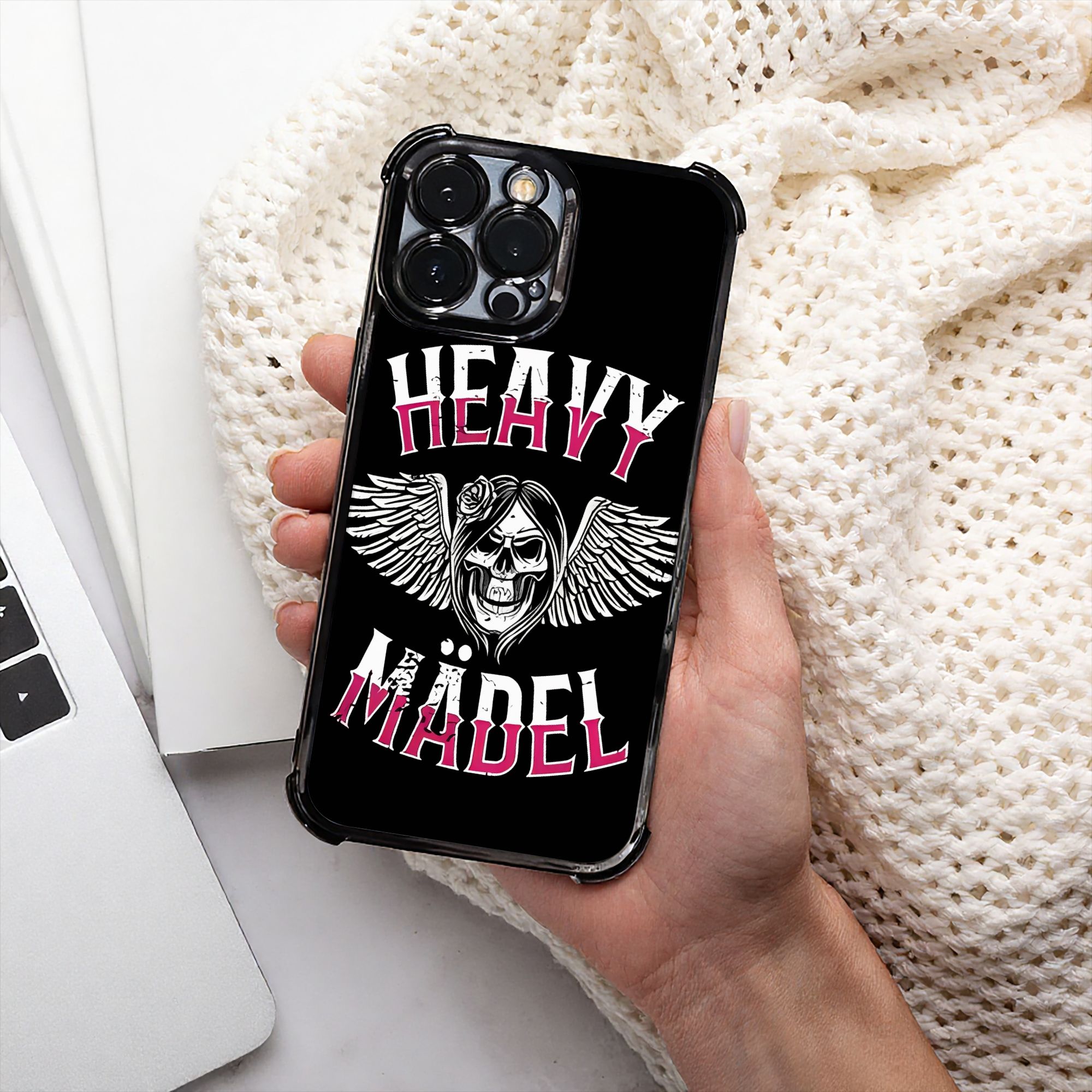 Phone Cases Metal - Skull Biker Girl Female Woman Bike