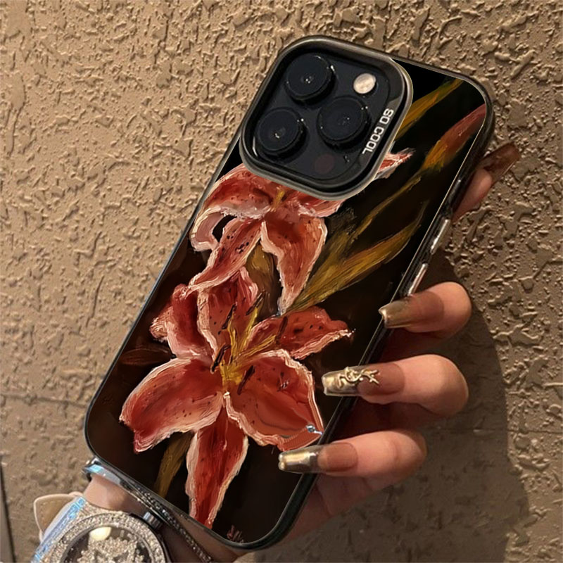 Phone Cases Drop Proof - Oil Painting Lily Flower Retro Pattern