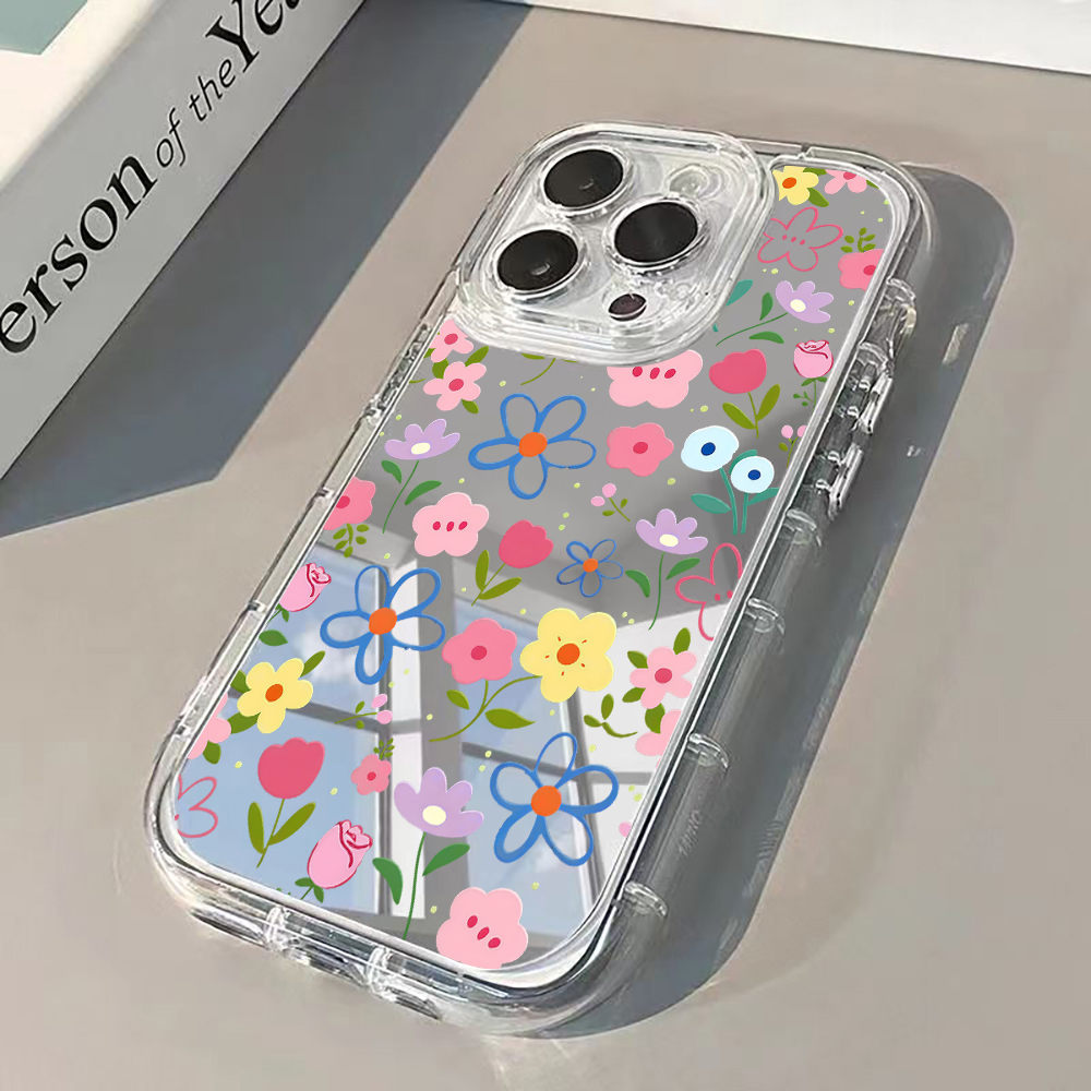 Phone Cases Online - Korean Ins Style Floral Silver Mirror