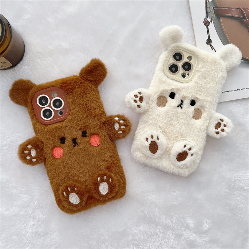 Korean 3D Cartoon Bear Fluffy  - Phone Cases Iphone 16 Pro Max ulasan dan harga