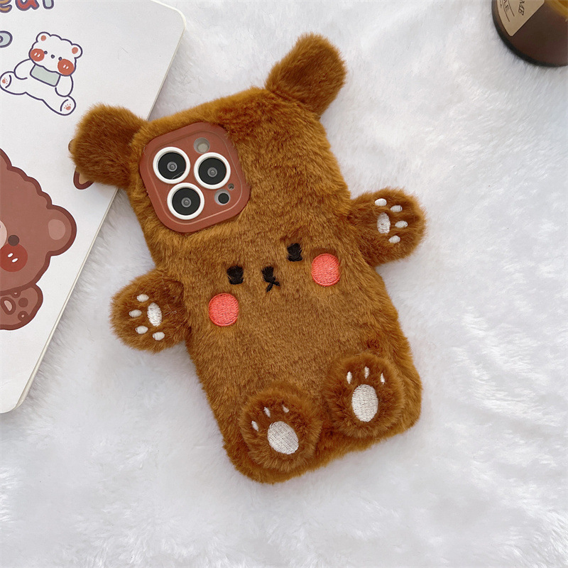 Korean 3D Cartoon Bear Fluffy  - Phone Cases Iphone 16 Pro Max ulasan dan harga