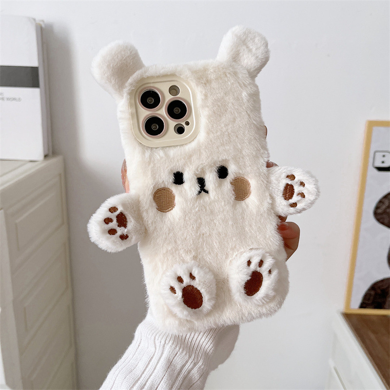 Korean 3D Cartoon Bear Fluffy  - Phone Cases Iphone 16 Pro Max ulasan dan harga