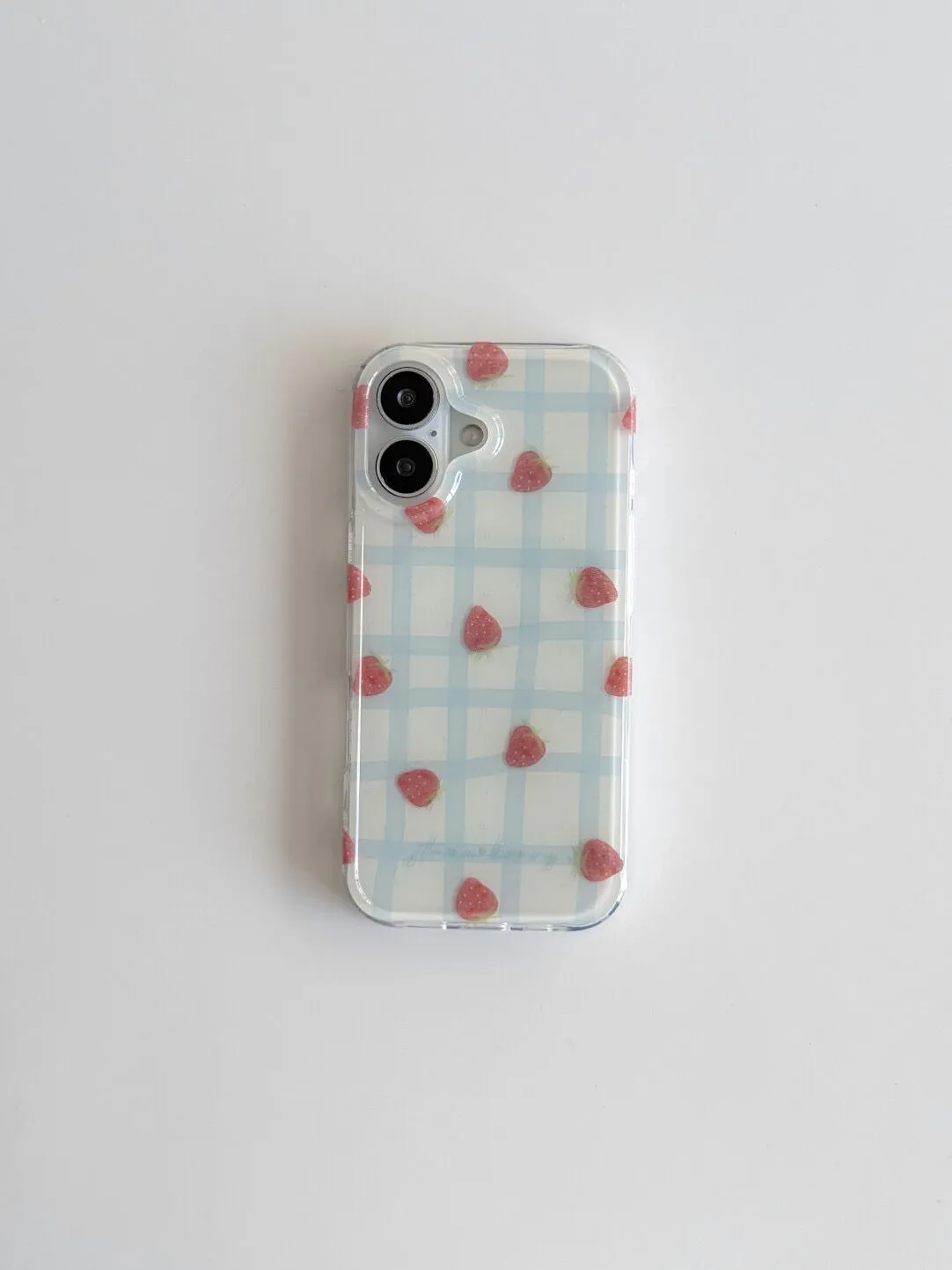 Fresh Blue Grid Pattern Strawb - Phone Cases Green ulasan dan harga