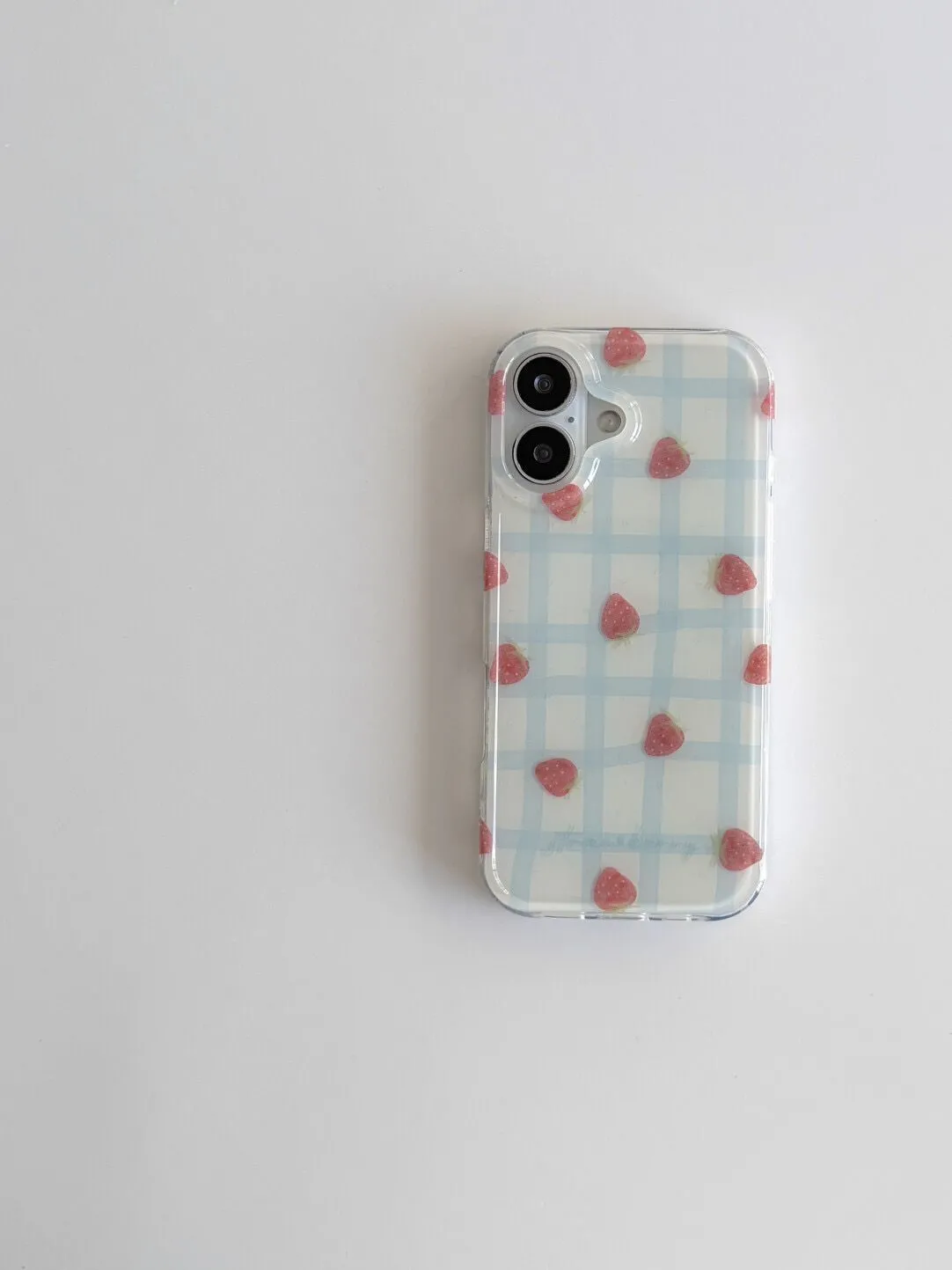 Fresh Blue Grid Pattern Strawb - Phone Cases Green ulasan dan harga