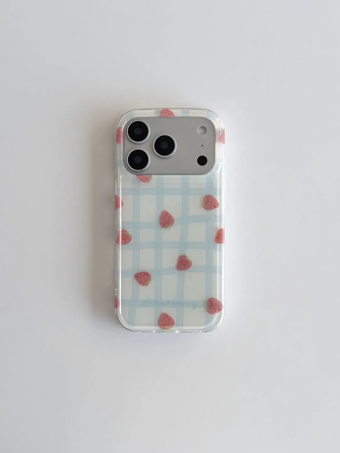 Fresh Blue Grid Pattern Strawb - Phone Cases Green ulasan dan harga