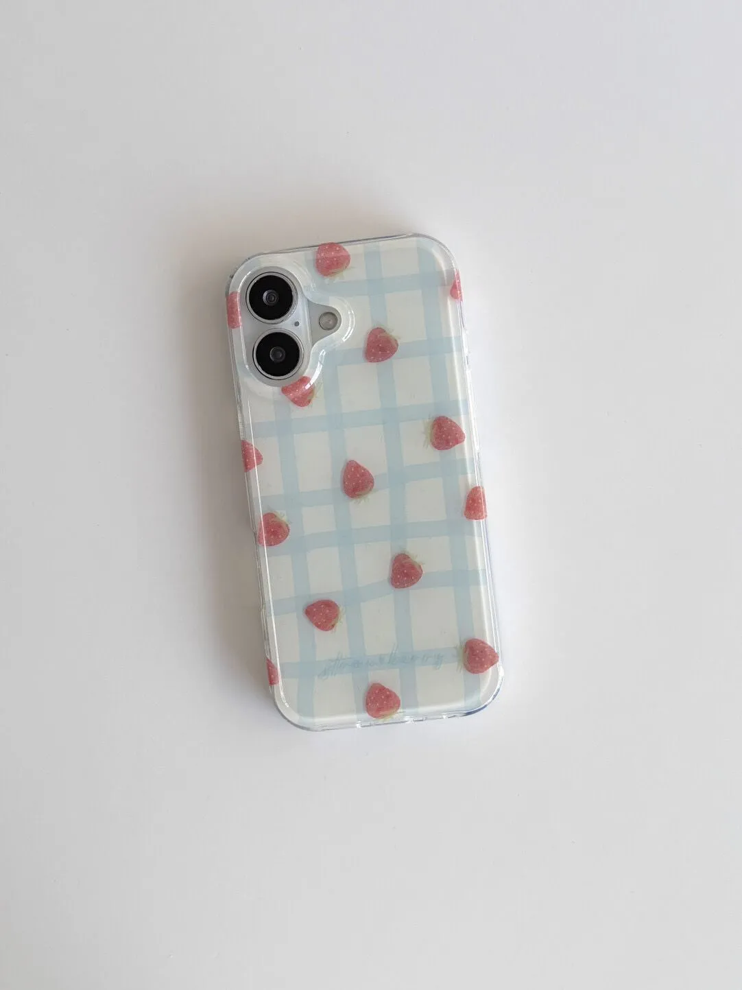 Fresh Blue Grid Pattern Strawb - Phone Cases Green ulasan dan harga